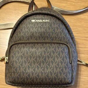 Michael Kors brown small Mini backpack Logo MK like New